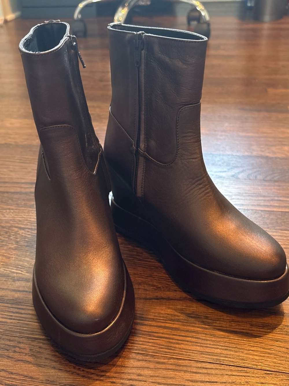 Paloma Barcelo Brown Leather Platform Ankle Boots